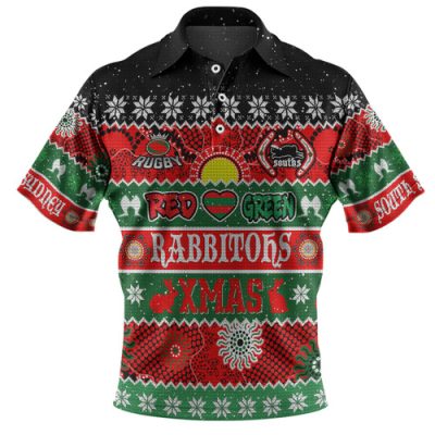 South Sydney Rabbitohs Aboriginal Custom Polo Shirt - Indigenous Knitted Ugly Xmas Style Polo Shirt