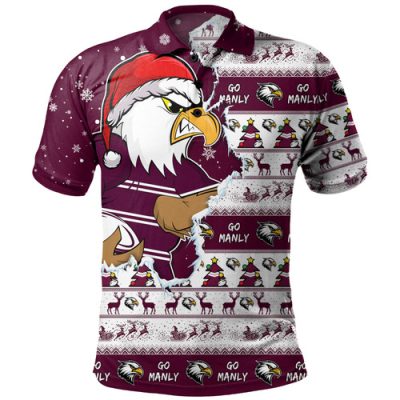 Manly Warringah Sea Eagles Polo Shirt Merry Ugly Christmas Our Beloved Team Scratch Style