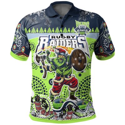 Canberra Raiders Christmas Polo Shirt - Custom Merry Viking Canberra Raiders Christmas Indigenous Polo Shirt