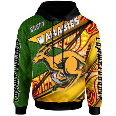 Wallabies Rugby Hoodie - Custom Kangaroo Rugby Ball Rugby Championship Personalised Player And Number Hoodie