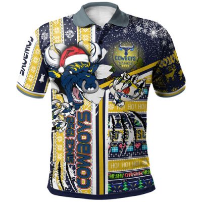 North Queensland Cowboys Christmas Polo Shirt - Custom Merry "Super North Queensland Cowboys" Christmas Scratch Ho Ho Ho Polo Shirt