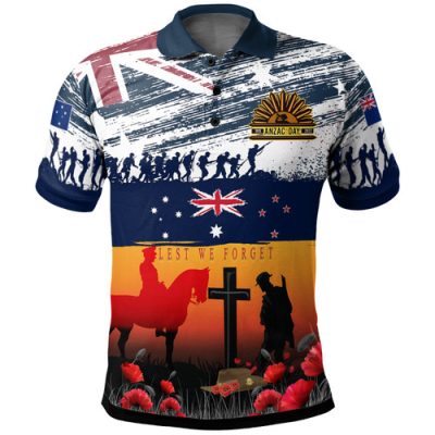 Australian and New Zealand Army Corps Anzac Day Polo Shirt - For The Fallen, Lest We Forget