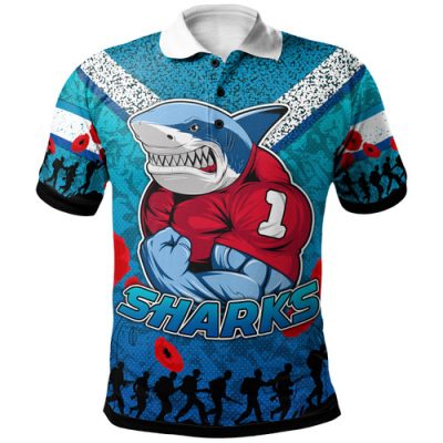 Cronulla-Sutherland Sharks Anzac Custom Polo Shirt - Blue Keeping the Spirit Alive Polo Shirt