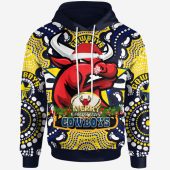 North Queensland Cowboys Christmas Hoodie - Custom Merry Christmas North Queensland Cowboys With Dot Art Painting Footprints