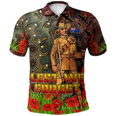 Australia Anzac Polo Shirt - Anzac Soldier with Remembrance Poppy and Indigenous Patterns Polo Shirt