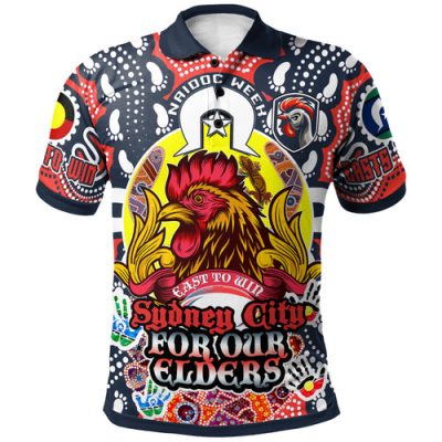 Sydney Roosters Naidoc Polo Shirt - Custom Sydney Roosters Naidoc WeekFor Our Elders Aboriginal Inspired Polo Shirt