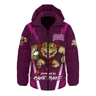 Queensland Maroons Hooded Padded Jacket Custom State Of Origin 2024 Show Us Ya Cane Toads!