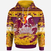 Brisbane Broncos Christmas Custom Hoodie - Merry Christmas Broncos 1992 Retro Heritage Jersey Hoodie