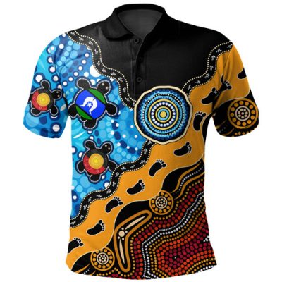 Australia Polo Shirt Aboriginal Inspired River And Land Style Of Dot Painting