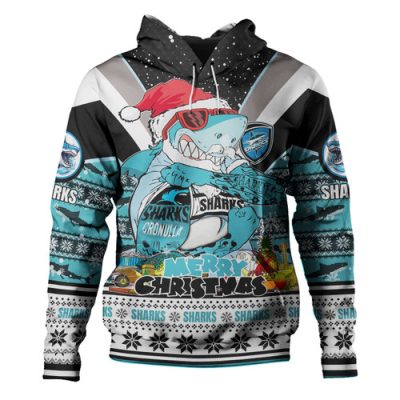 Cronulla-Sutherland Sharks Christmas Custom Hoodie - Sharks Santa Aussie Big Things Hoodie
