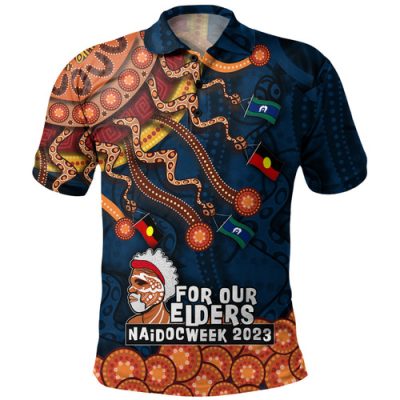 Australia Naidoc Week Custom Polo Shirt - For Our Elders Naidoc Week Snake Aboriginal Painting With Flag (Blue)