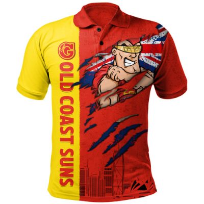 Gold Coast SUNS Polo Shirt Burning Passion Of Power Scratch Style