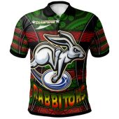 South Sydney Rabbitohs Polo Shirt - Custom Rabbit Aboriginal Inspired Style Pattern Personalised Player And Number Polo Shirt