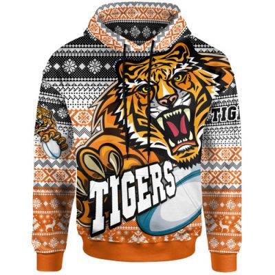 Wests Tigers Hoodie - Custom Wests Tigers Mascot Knitted Christmas Pattern Hoodie