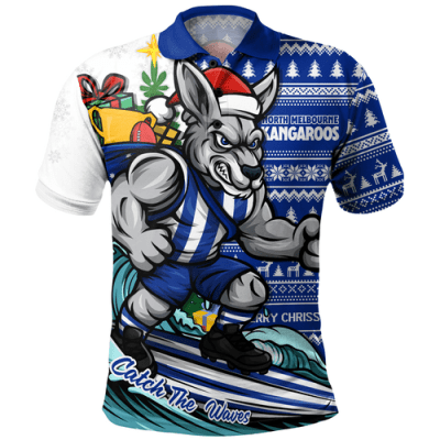 North Melbourne Polo Shirt Christmas Holiday Santa Rides The Waves