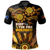 Australia Polo Shirt Naidoc Week 2024 Indigenous Keep The Fire Burning Aboriginal Gum Leaf Painting