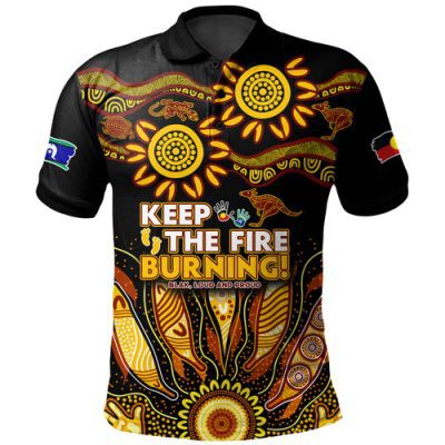 Australia Polo Shirt Naidoc Week 2024 Indigenous Keep The Fire Burning Aboriginal Gum Leaf Painting