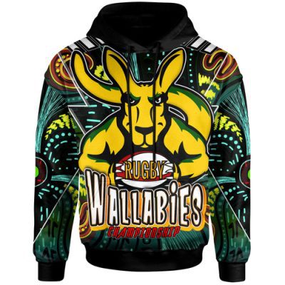 Wallabies Rugby Hoodie - Custom Kangaroo Rugby Ball Rugby Championship Personalised Player And Number Hoodie