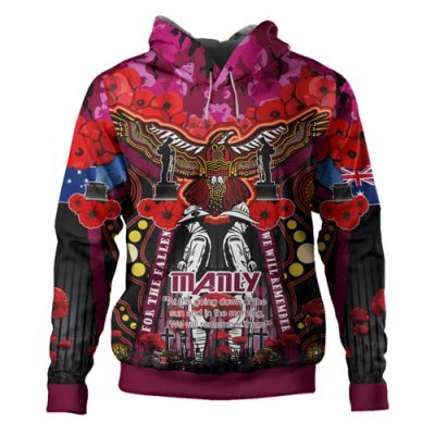 Manly Warringah Sea Eagles Anzac Custom Hoodie - Remembrance Manly Anzac Day With Poppy Flower Watercolour Style
