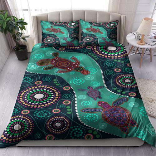 Australia Indigenous Bedding Set - Aboriginal Inspired Dreaming Turtles And Plapytus Dot Art Painting Australia Indigenous Bedding Set - Aboriginal Inspired Dreaming Turtles And Plapytus Dot Art Painting