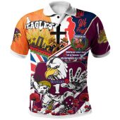 Manly Warringah Sea Eagles Polo Shirt - Anzac Manly Warringah Sea Eagles with Remembrance Poppy and Indigenous Patterns Polo Shirt