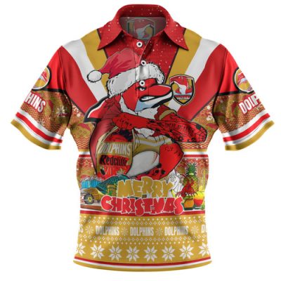 Redcliffe Dolphins Christmas Custom Polo Shirt - Redcliffe Dolphins Santa Aussie Big Things Polo Shirt