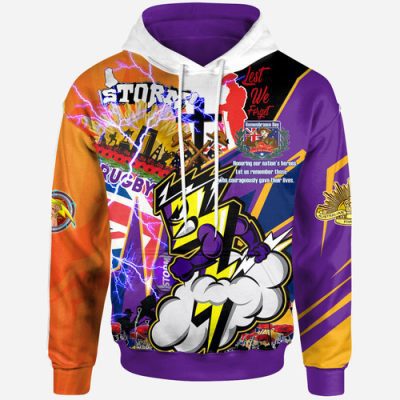 Melbourne Storm Anzac Watercolour Custom Hoodie - Remembrance Melbourne Storm Anzac Day With Poppy Flower Hoodie