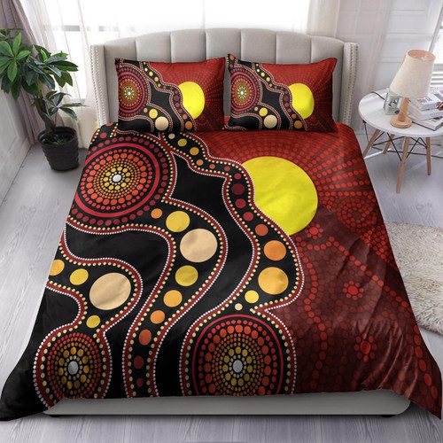 Australia Aboriginal Inspired Bedding Set - Australia Indigenous Flag Circle Dot Painting Art (Blue) Australia Aboriginal Inspired Bedding Set - Australia Indigenous Flag Circle Dot Painting Art (Blue)