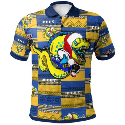 Parramatta Eels Christmas Polo Shirt - Custom Parramatta Eels Merry Christmas With Snowflake Pattern Polo Shirt
