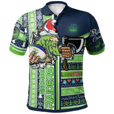 Canberra Raiders Christmas Polo Shirt - Custom Merry "Green Machine" Christmas With Snowflakes Ho Ho Ho Scratch Polo Shirt