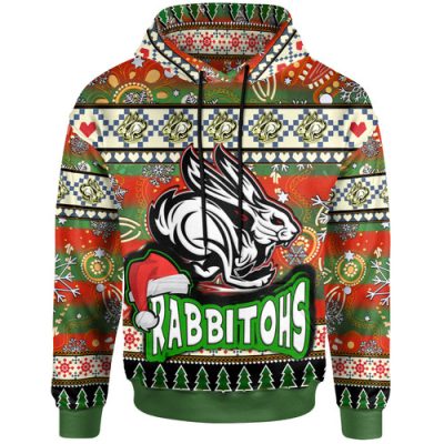 South Sydney Rabbitohs Hoodie - Custom Xmas South Sydney Rabbitohs Balls, Snowflake With Aboriginal Inspired Patterns Hoodie