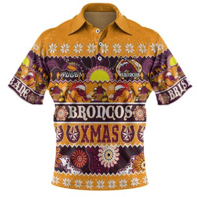 Brisbane Broncos Christmas Aboriginal Custom Polo Shirt - Indigenous Knitted Ugly Xmas Style Polo Shirt