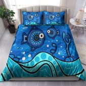 Australia Indigenous Bedding Set - Aboriginal inspired dot art painting with fish underwater concept