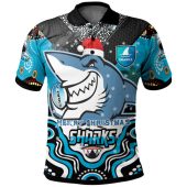 Cronulla-Sutherland Sharks Christmas Polo Shirt - Custom Christmas Super Sharkies Indigenous Polo Shirt