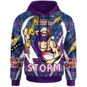 Melbourne Storm Christmas Hoodie - Custom Melbourne Storm Merry Christmas With Snowflake Pattern Hoodie