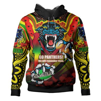 Penrith Panthers Hoodie - Custom Penrith Panthers Remembrance Day Lest We Forget Poppies Hoodie