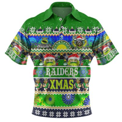 Canberra Raiders Christmas Aboriginal Custom Polo Shirt - Indigenous Knitted Ugly Xmas Style Polo Shirt