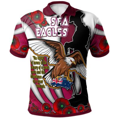 Australia Sea Eagle Polo Shirt - Custom Sea Eagle Remembrance Day Quotes And Poppies Polo Shirt