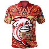Redcliffe Dolphins Polo Shirt Celebrating Naidoc Week 2024 Aboriginal Dot Art Inspired