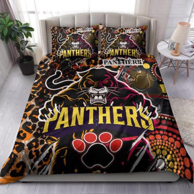 Penrith Panthers Bedding Set - Indigenous Wild Black Penrith Panthers Scratch Style