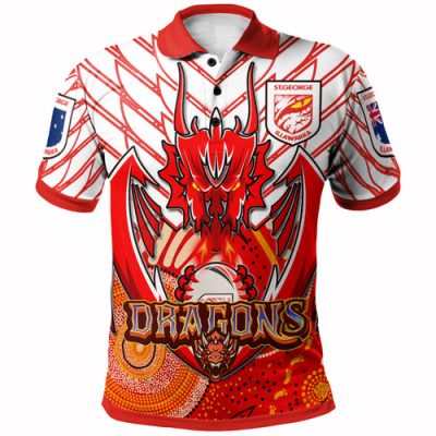 St. George Illawarra Dragons Custom Polo Shirt - Indigenous Super St George Team with Australia Flag Polo Shirt