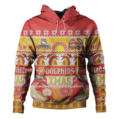 Redcliffe Dolphins Christmas Aboriginal Custom Hoodie - Indigenous Knitted Ugly Xmas Style Hoodie