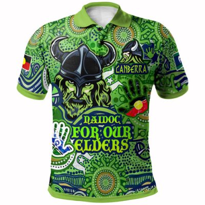 Canberra Raiders Naidoc Polo Shirt - Custom Canberra Raiders Naidoc Week For Our Elders Watercolour Dot Painting Polo Shirt