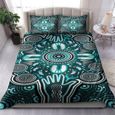 Australia Indigenous Bedding Set - Aboriginal Inspired Reunion Hands and Footprints
