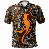 Australia Aboriginal Inspired Custom Polo shirt - Indigenous Aboriginal Inspired art background with kangaroo