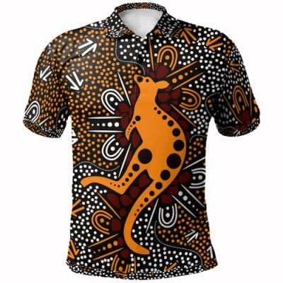 Australia Aboriginal Inspired Custom Polo shirt - Indigenous Aboriginal Inspired art background with kangaroo