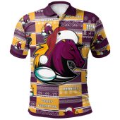 Brisbane Broncos Christmas Polo Shirt - Custom Brisbane Broncos Merry Christmas Random Square Pattern Polo Shirt