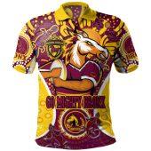 Brisbane Broncos Custom Polo Shirt - Go Mighty Broncos Indigenous Art Personalised Player Name And Number Polo Shirt