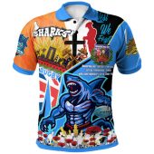 Cronulla-Sutherland Sharks Polo Shirt - Custom Remembrance Sharkies Anzac Quote With Poppy And Rosemary Polo Shirt
