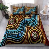 Australia Indigenous Bedding Set - Aboriginal inspired dot art river connection concept